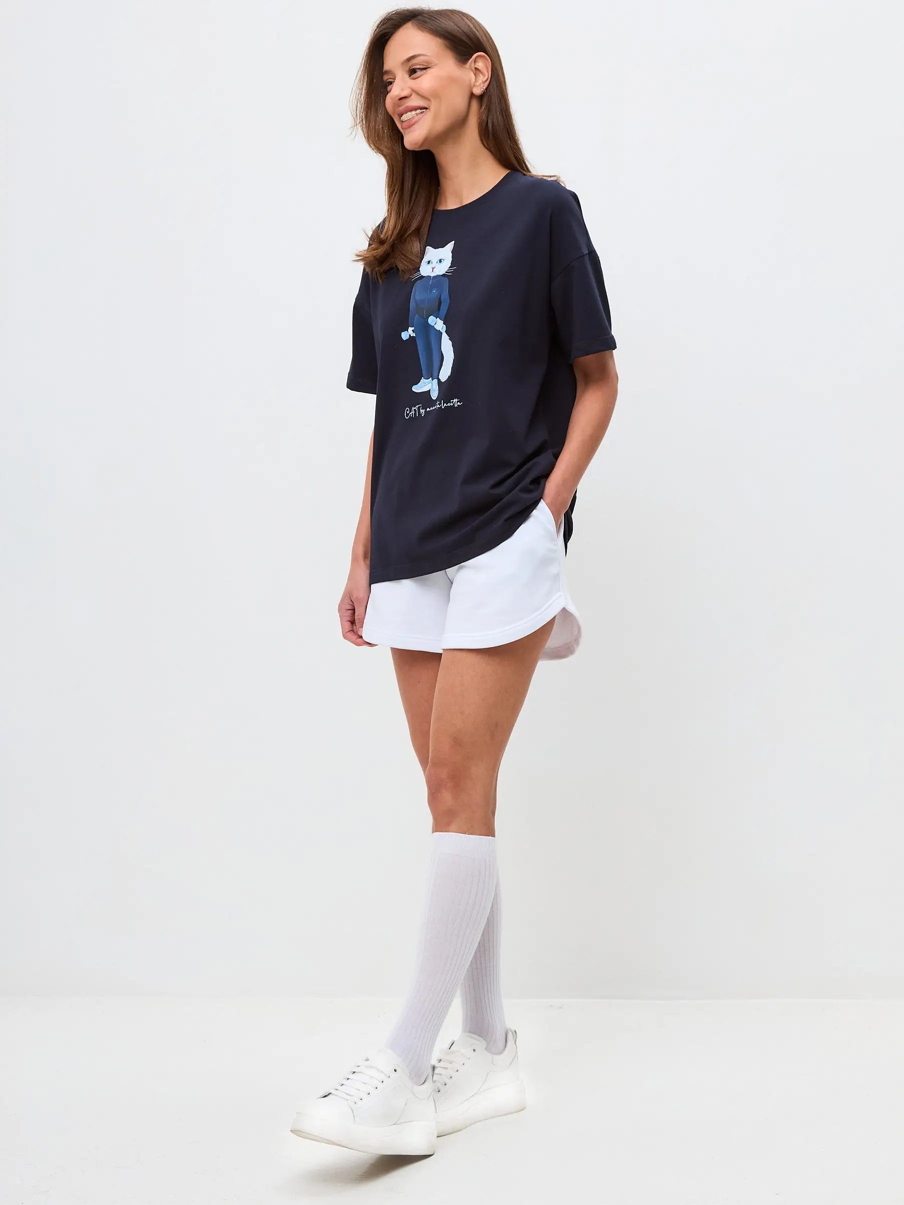 White Women’s Shorts | Bottom For Cat Lovers | Cat e Lolette