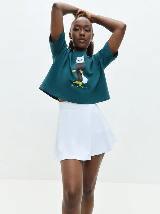 White Women’s Sport Skorts | Bottom For Cat Lovers | Cat e Lolette
