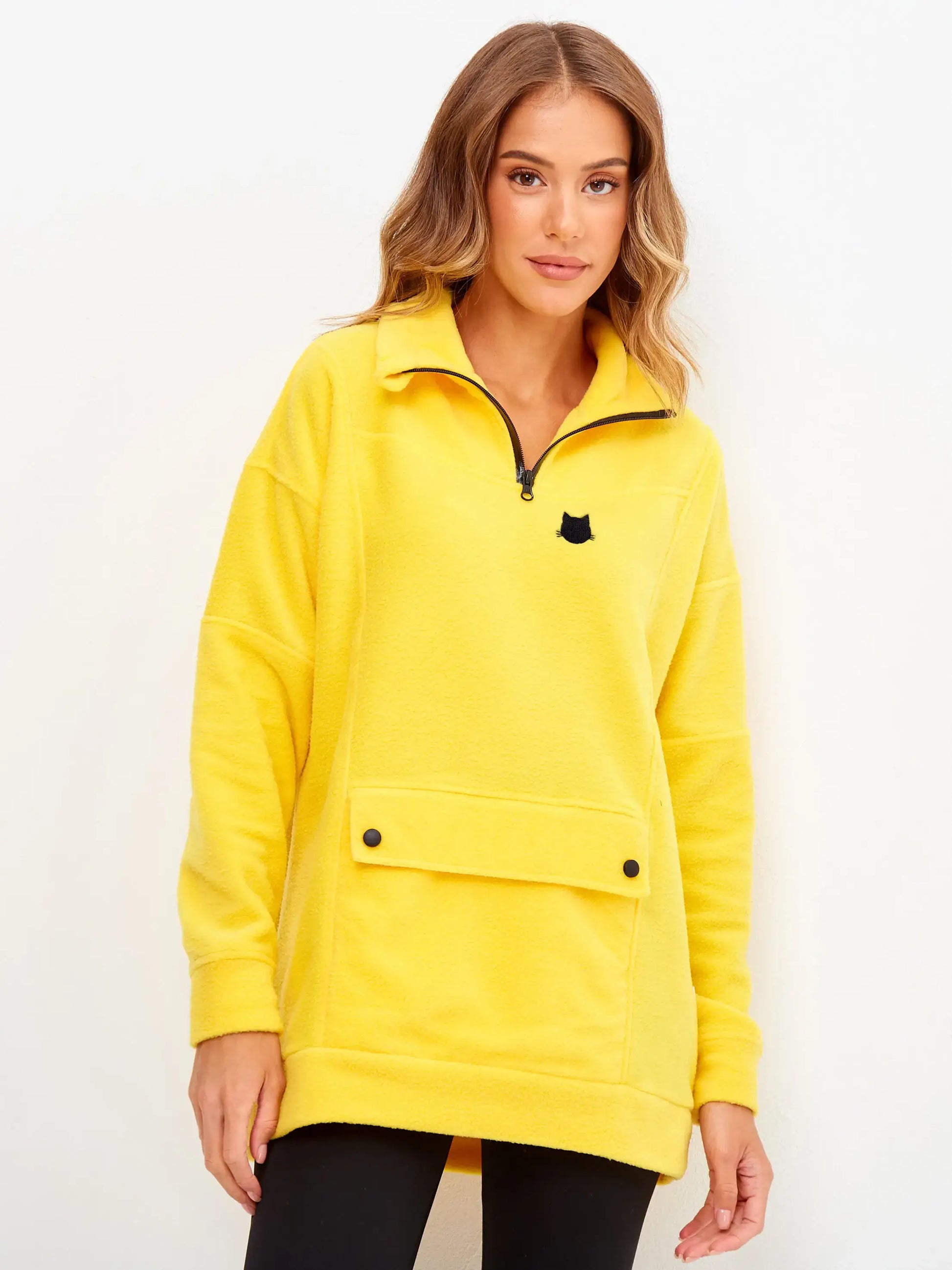 Yellow Fleece Sweatshirt | Fleece (recycled) For Cat Lovers | Cat e