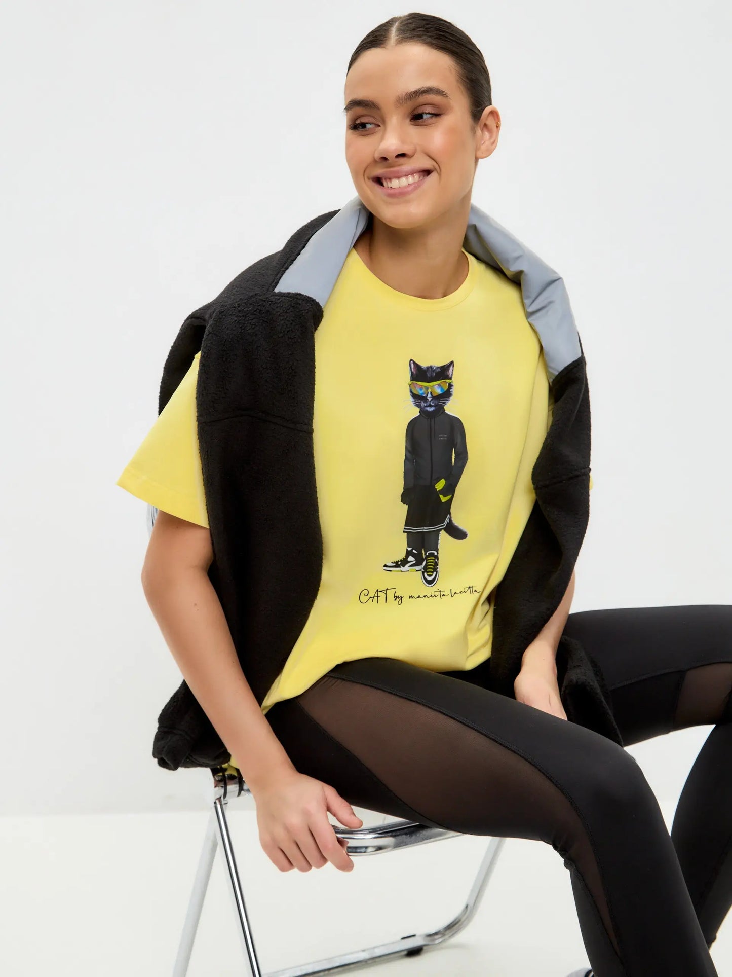 Yellow Oversized T-shirt Sport Cat | T-shirt For Cat Lovers | Cat e