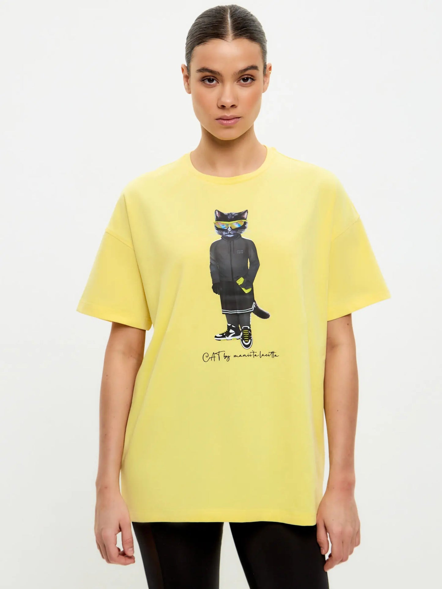 Yellow Oversized T-shirt Sport Cat | T-shirt For Cat Lovers | Cat e