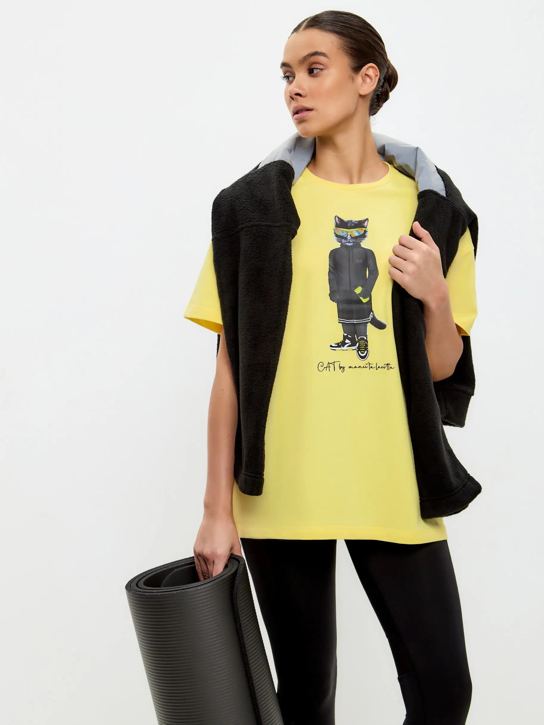 Yellow Oversized T-shirt Sport Cat | T-shirt For Cat Lovers | Cat e