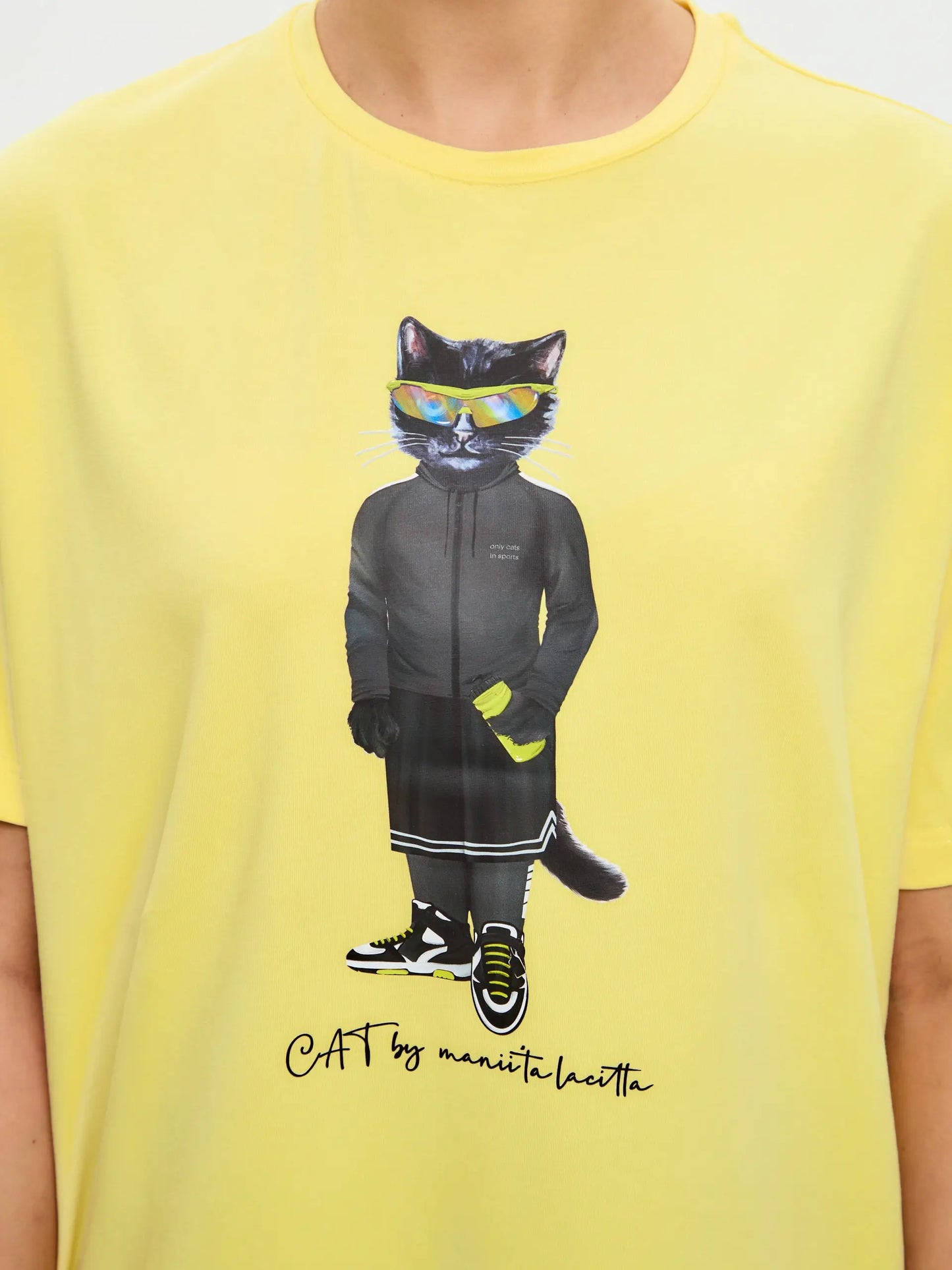 Yellow Oversized T-shirt Sport Cat | T-shirt For Cat Lovers | Cat e