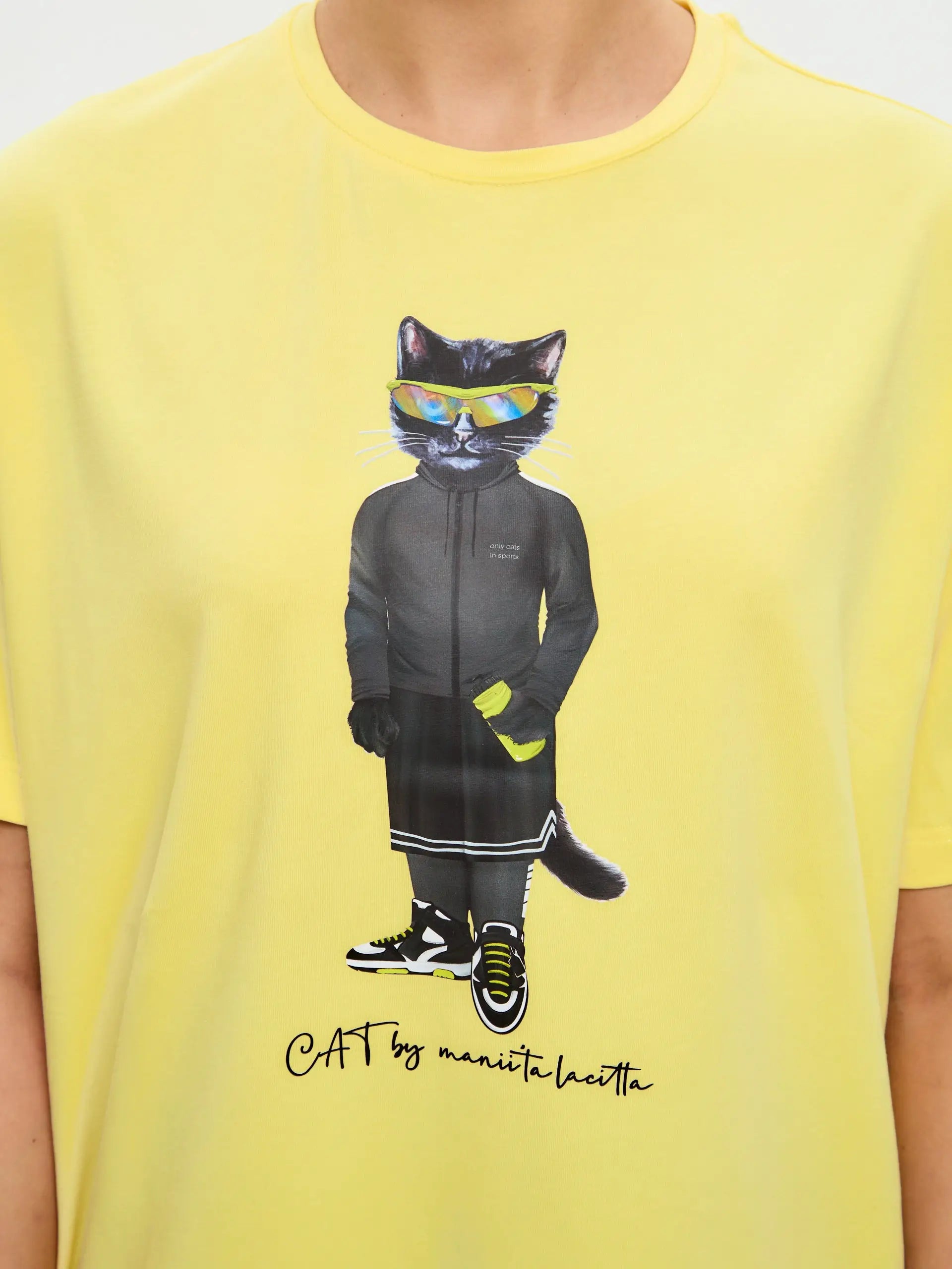 Yellow Oversized T-shirt Sport Cat | T-shirt For Cat Lovers | Cat e