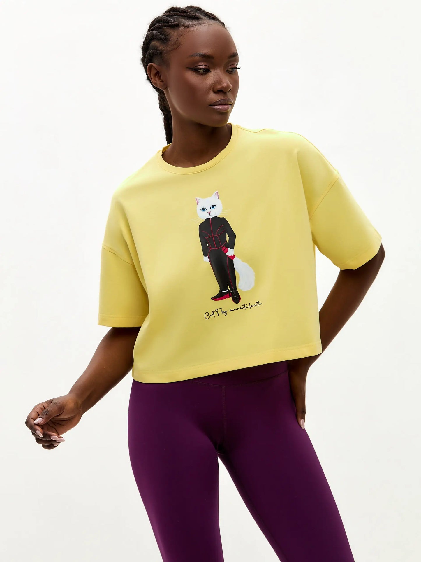 Yellow Short Oversized T-shirt Sport Cat | T-shirt For Cat Lovers