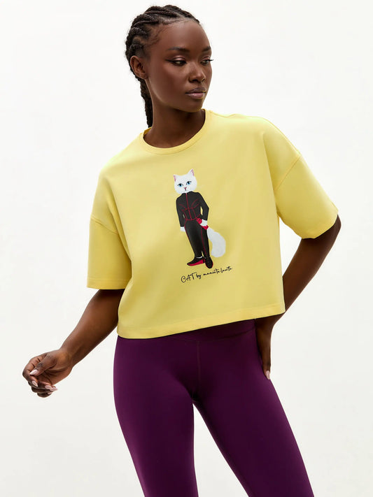 Yellow Short Oversized T-shirt Sport Cat | T-shirt For Cat Lovers