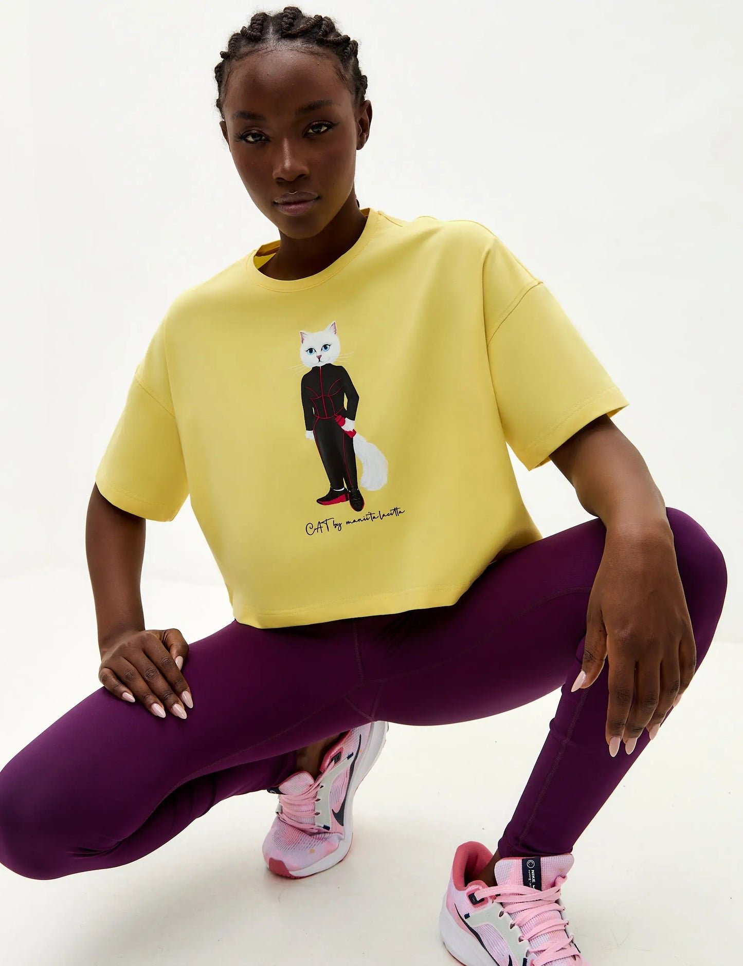 Yellow Short Oversized T-shirt Sport Cat | T-shirt For Cat Lovers