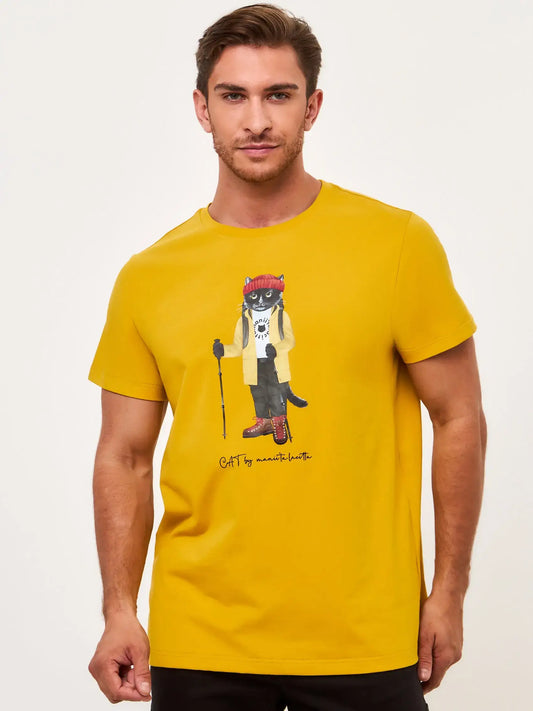 Yellow T-shirt Hiking Cat | T-shirt For Cat Lovers | Cat e Lolette