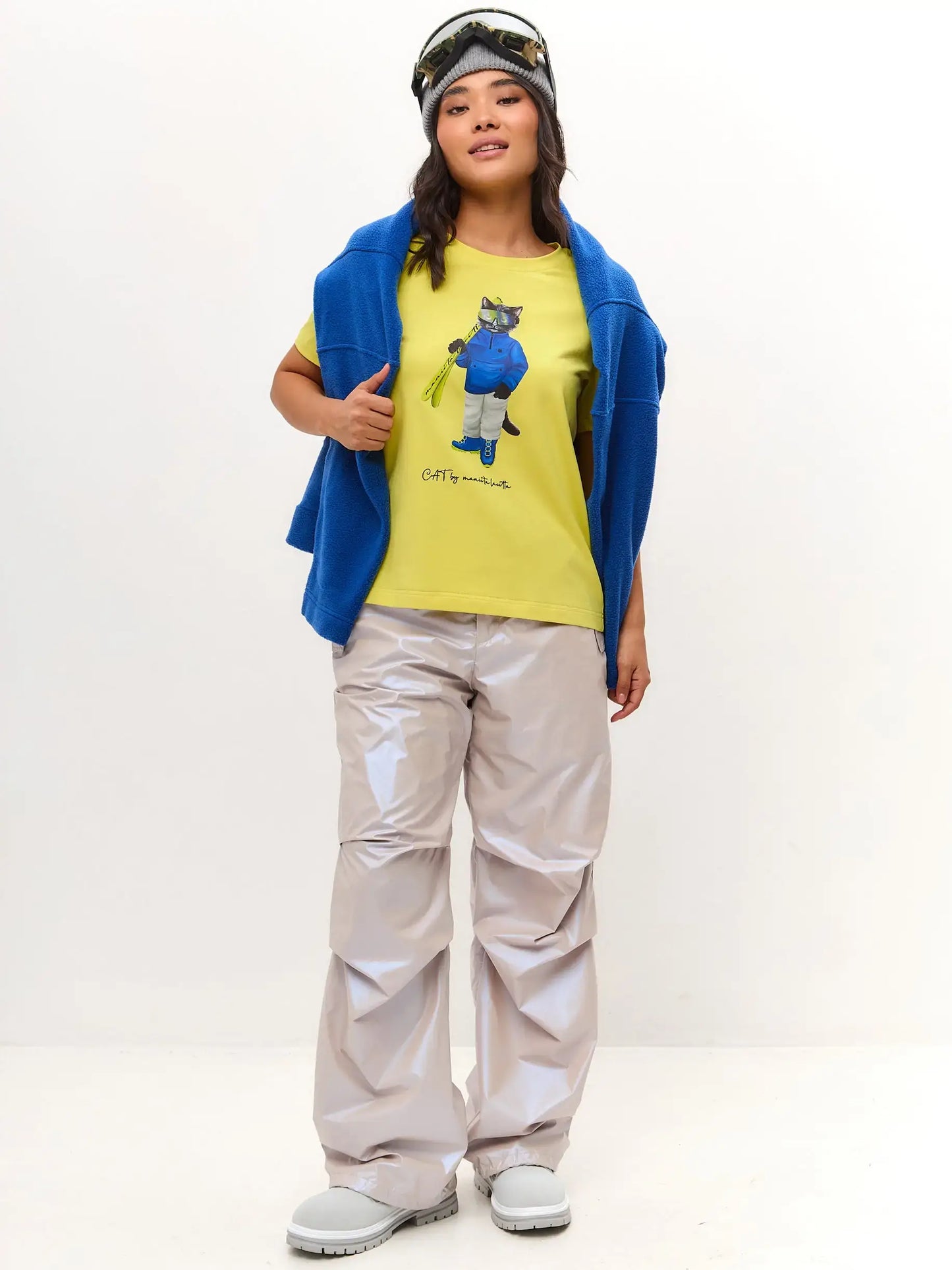 Yellow T-shirt Ski Cat | T-shirt For Cat Lovers | Cat e Lolette