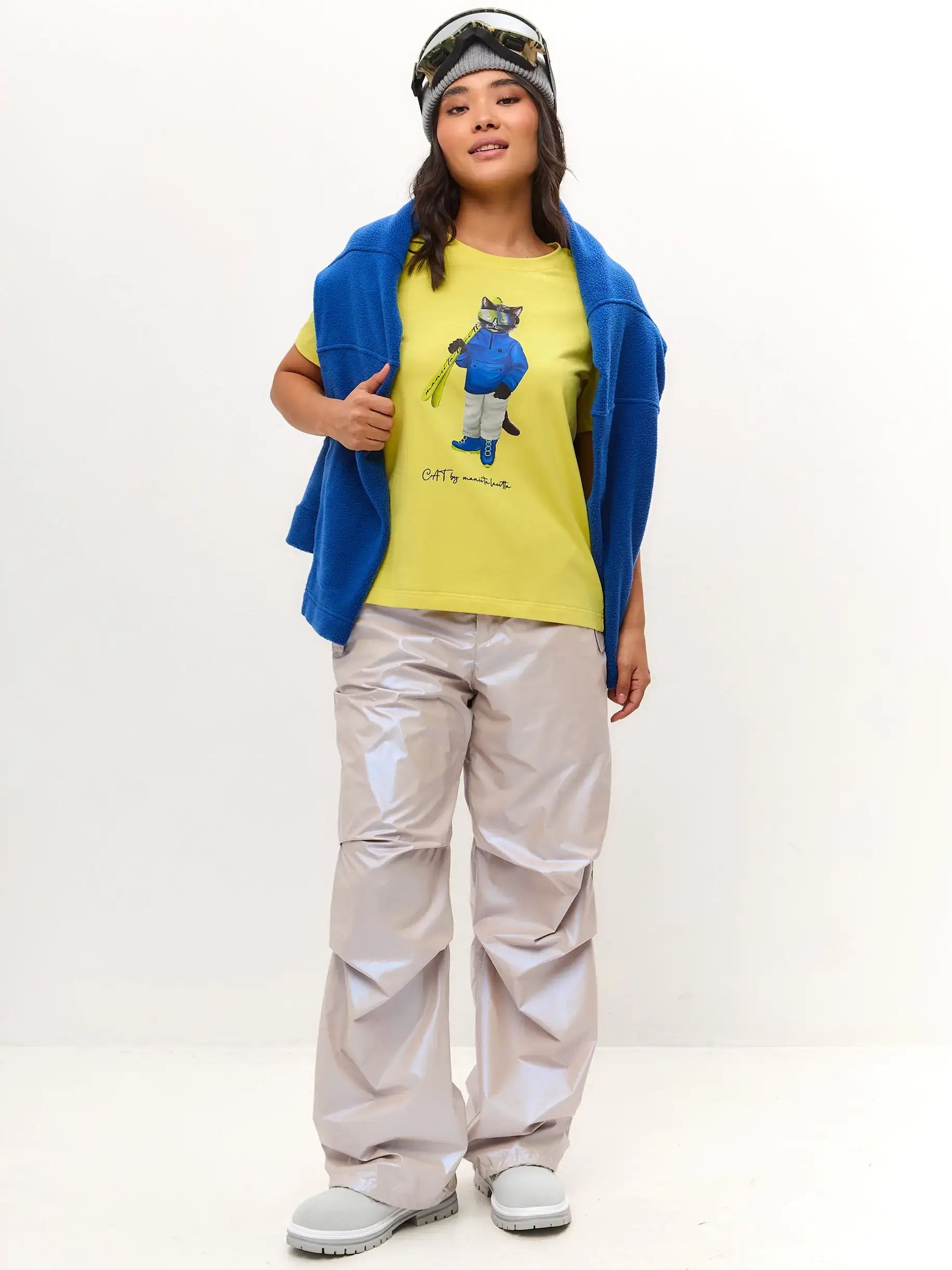 Yellow T-shirt Ski Cat | T-shirt For Cat Lovers | Cat e Lolette