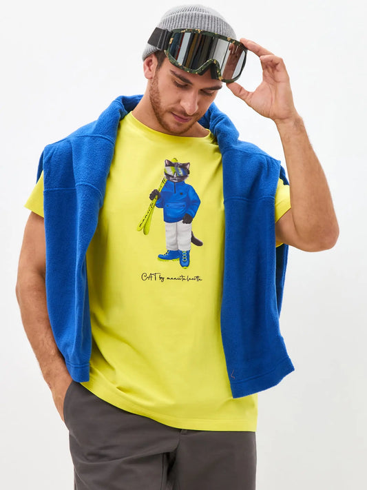Yellow T-shirt Ski Cat | T-shirt For Cat Lovers | Cat e Lolette