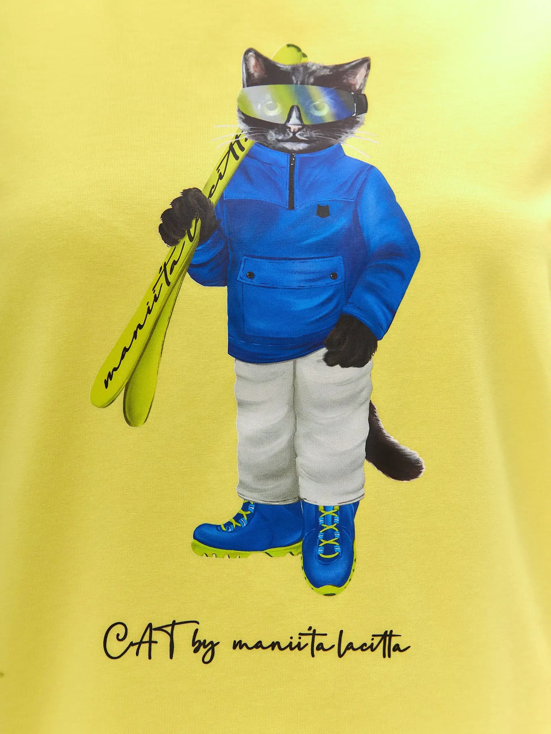 Yellow T-shirt Ski Cat | T-shirt For Cat Lovers | Cat e Lolette
