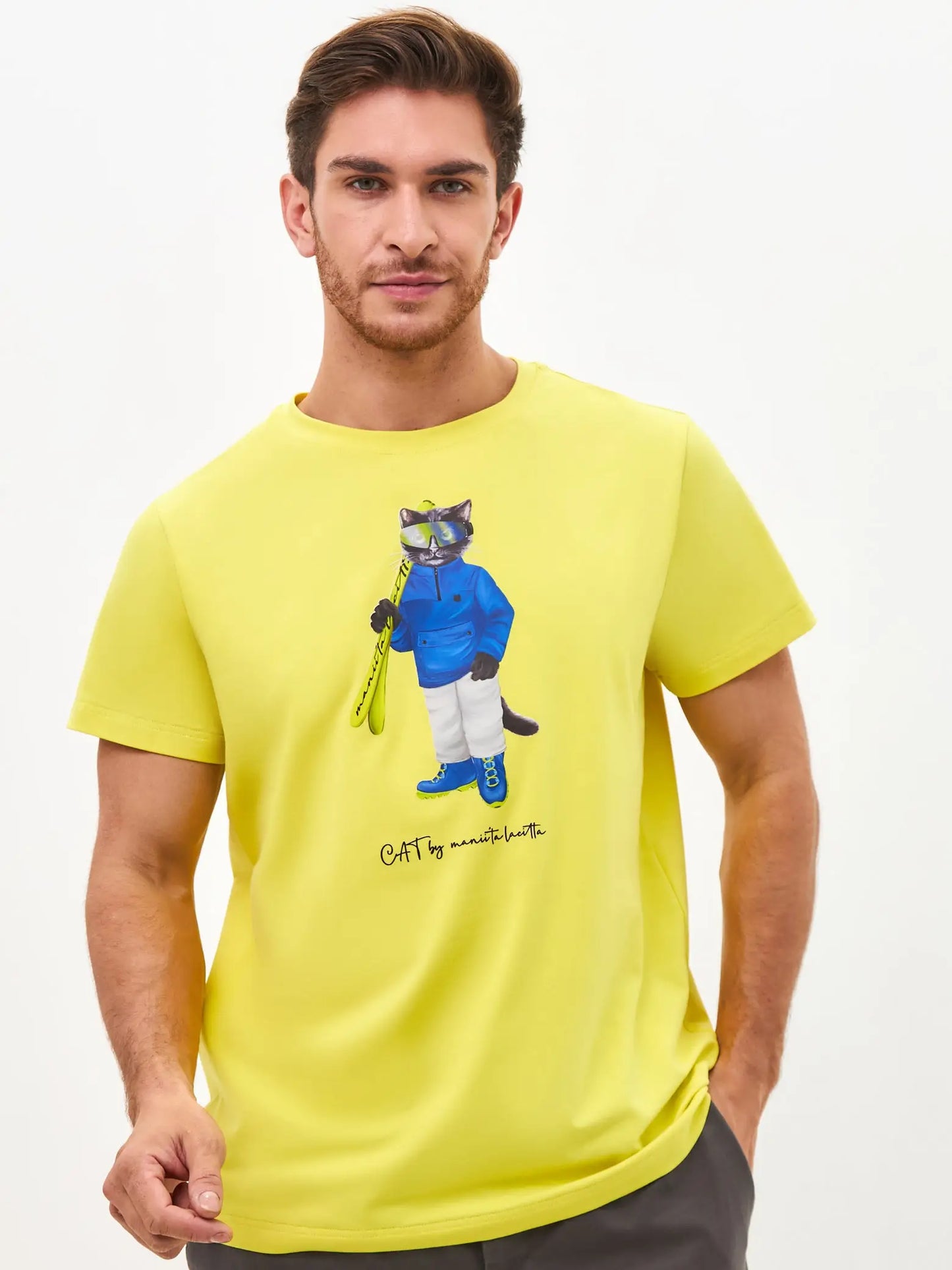 Yellow T-shirt Ski Cat | T-shirt For Cat Lovers | Cat e Lolette