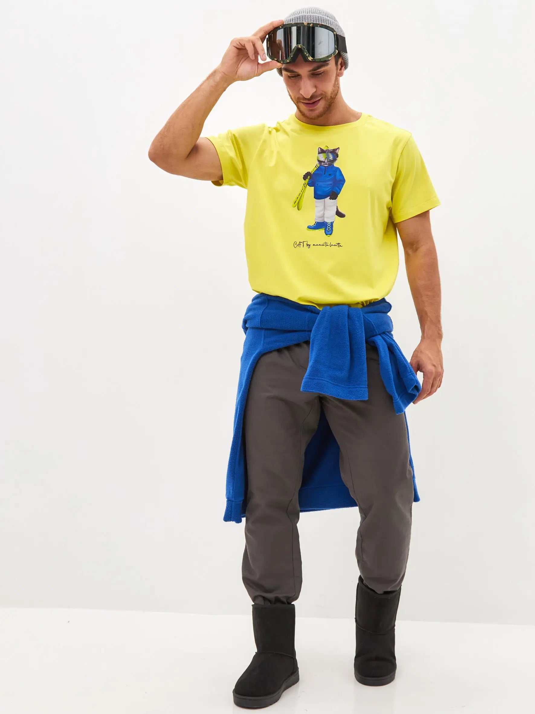 Yellow T-shirt Ski Cat | T-shirt For Cat Lovers | Cat e Lolette