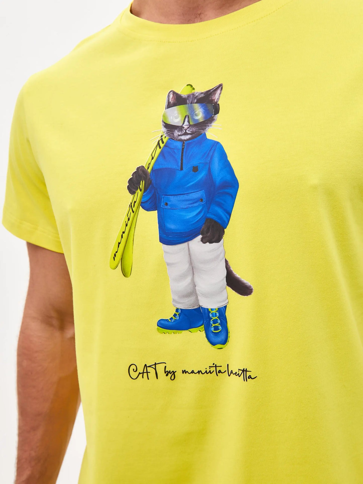 Yellow T-shirt Ski Cat | T-shirt For Cat Lovers | Cat e Lolette
