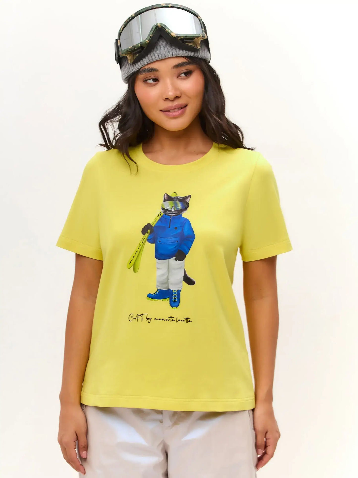 Yellow T-shirt Ski Cat | T-shirt For Cat Lovers | Cat e Lolette