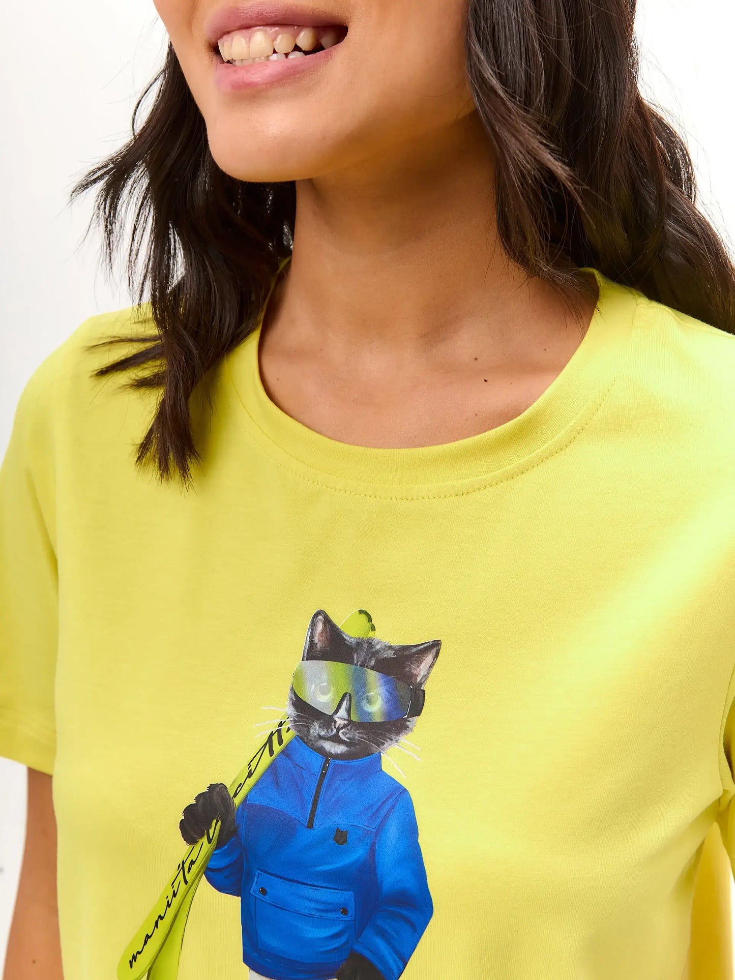 Yellow T-shirt Ski Cat | T-shirt For Cat Lovers | Cat e Lolette
