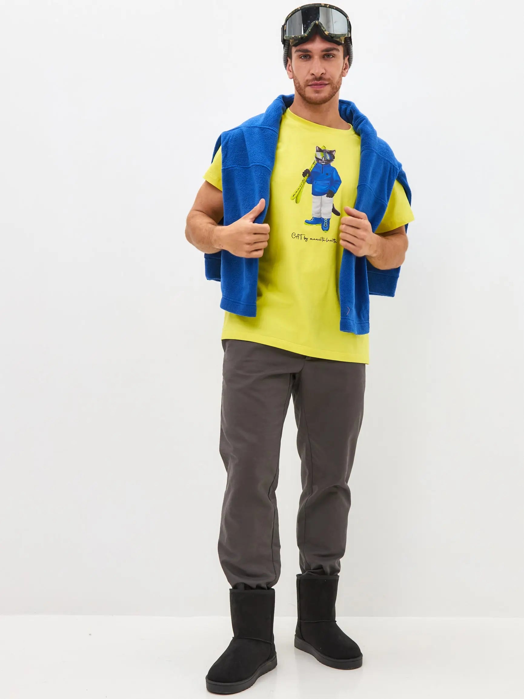 Yellow T-shirt Ski Cat | T-shirt For Cat Lovers | Cat e Lolette