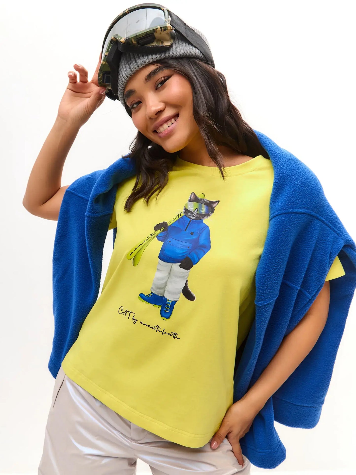 Yellow T-shirt Ski Cat | T-shirt For Cat Lovers | Cat e Lolette