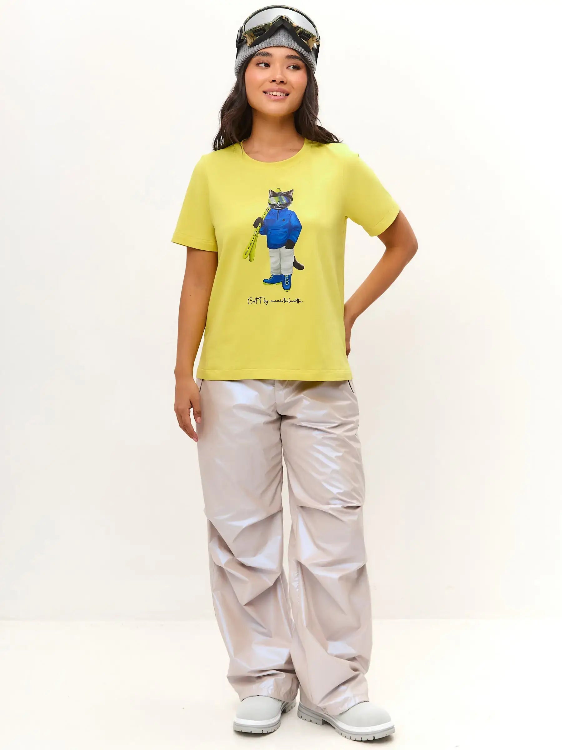 Yellow T-shirt Ski Cat | T-shirt For Cat Lovers | Cat e Lolette