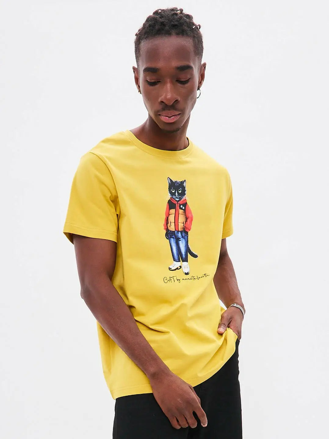 Yellow T-shirt Sport Casual Cat | T-shirt For Cat Lovers | Cat e