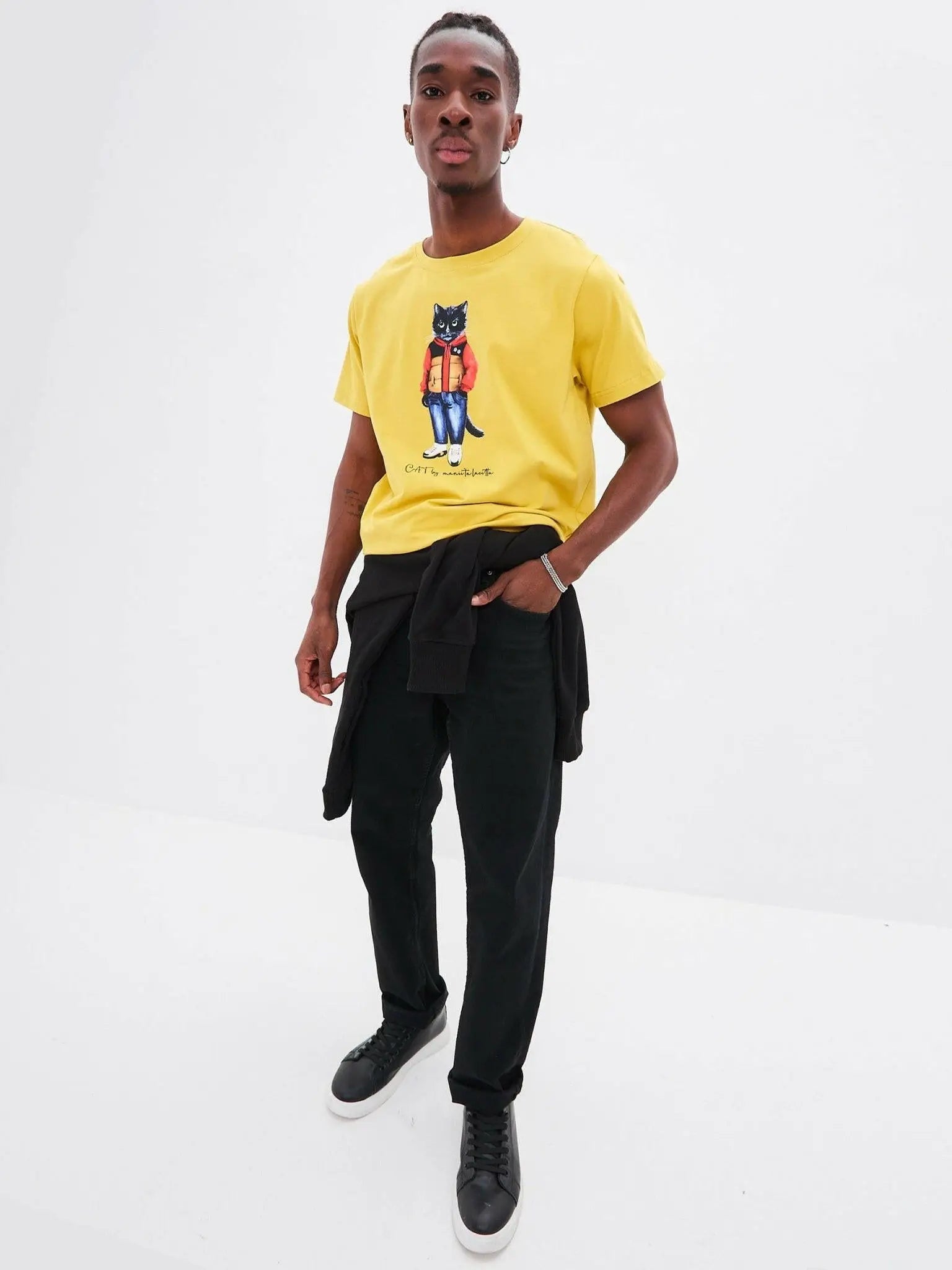 Yellow T-shirt Sport Casual Cat | T-shirt For Cat Lovers | Cat e