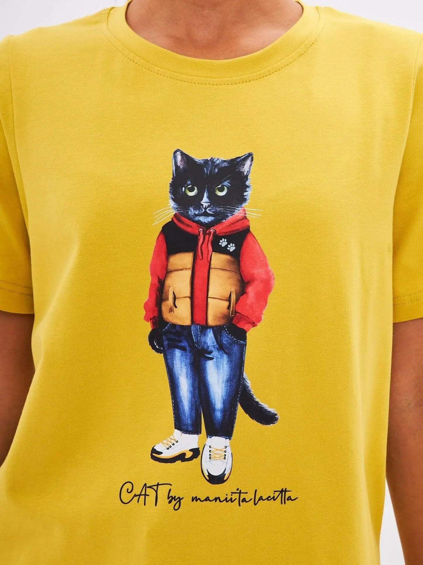 Yellow T-shirt Sport Casual Cat | T-shirt For Cat Lovers | Cat e