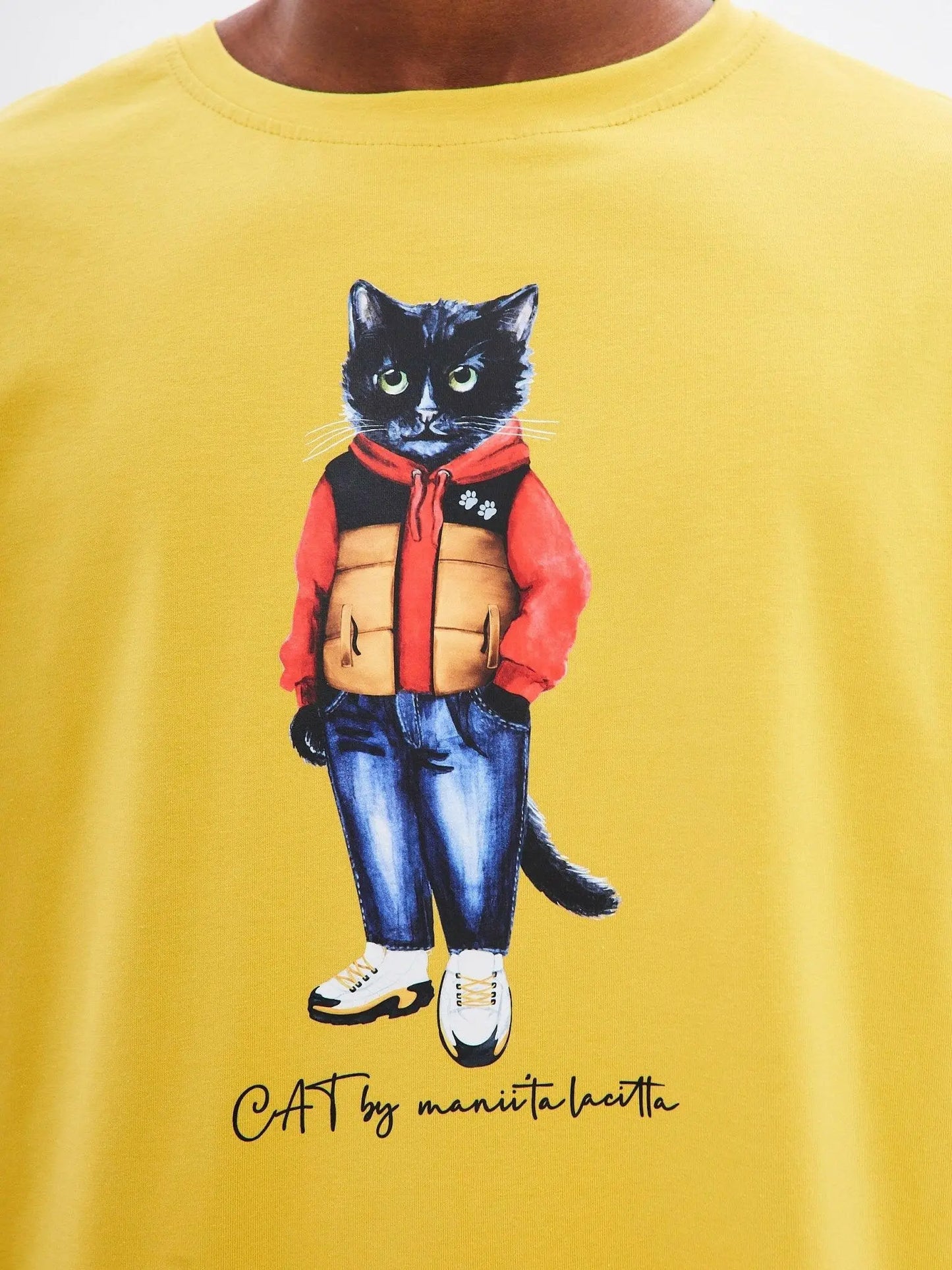 Yellow T-shirt Sport Casual Cat | T-shirt For Cat Lovers | Cat e