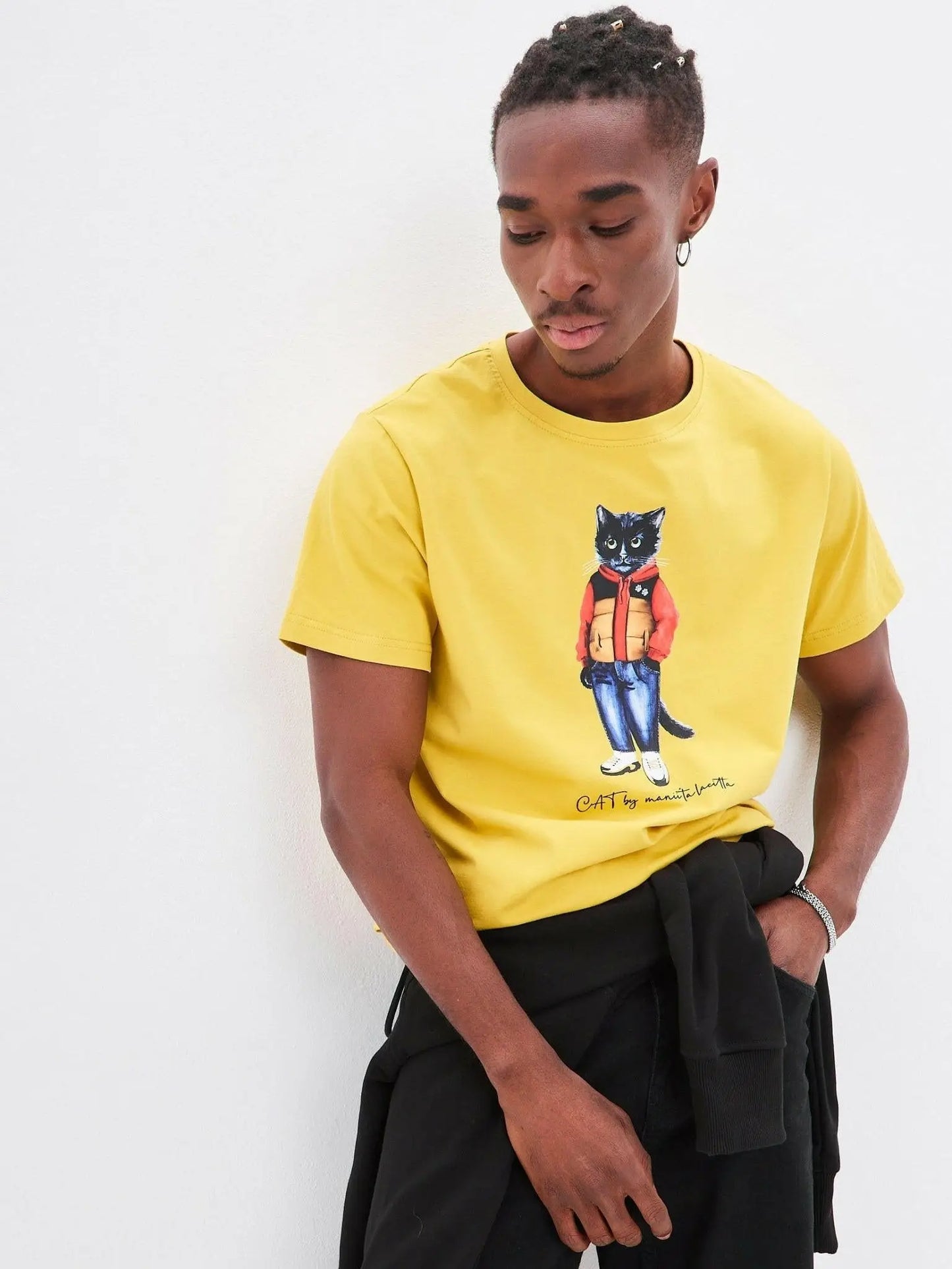 Yellow T-shirt Sport Casual Cat | T-shirt For Cat Lovers | Cat e